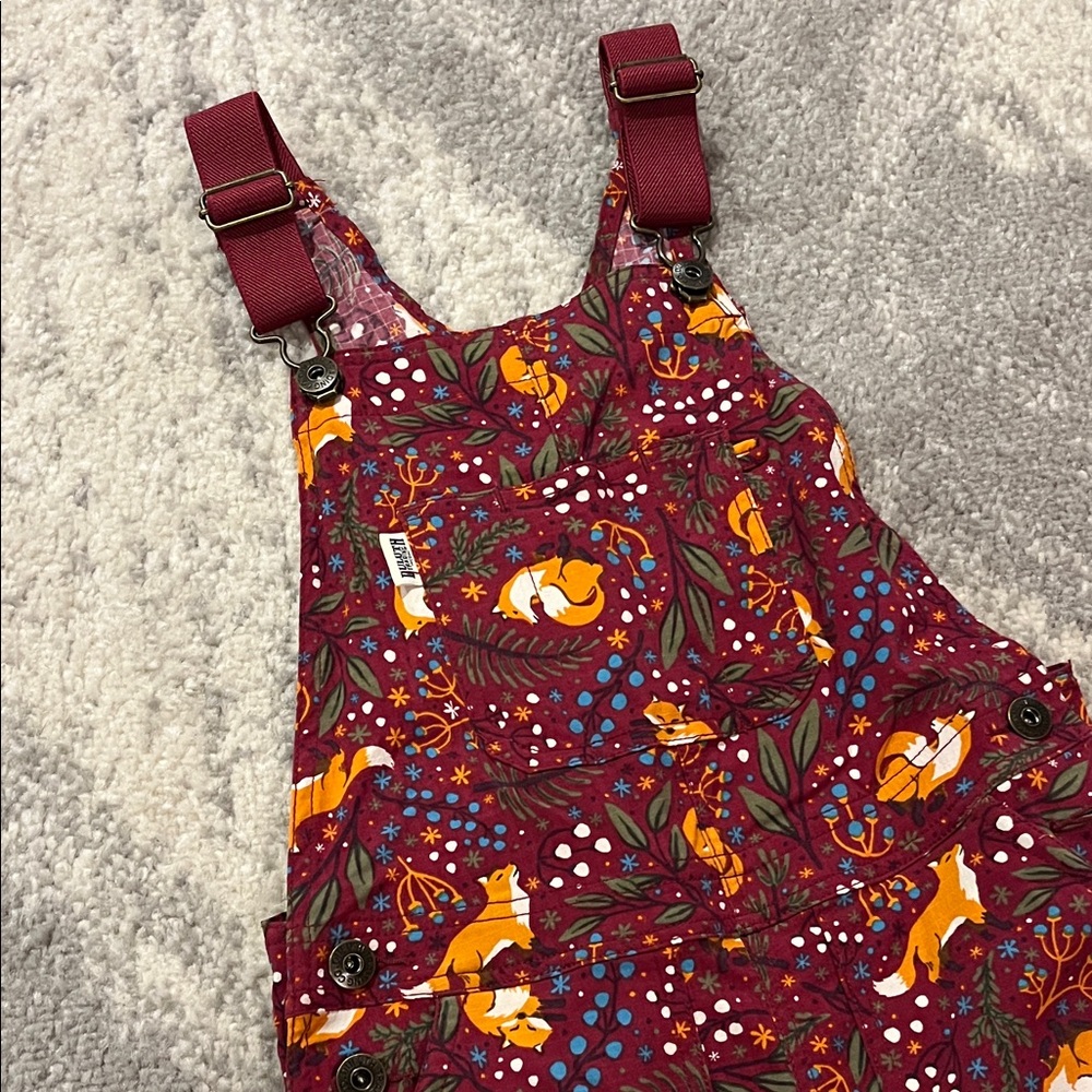 Duluth Trading Co Burgundy Fox Print Kids Overalls
